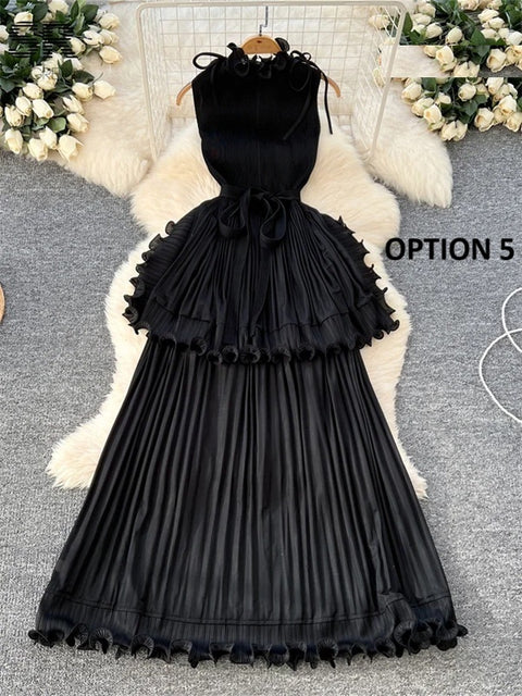 New Ruffle Sleeveless Lace Up Design Luxury Long Dress CODE: KAR4133