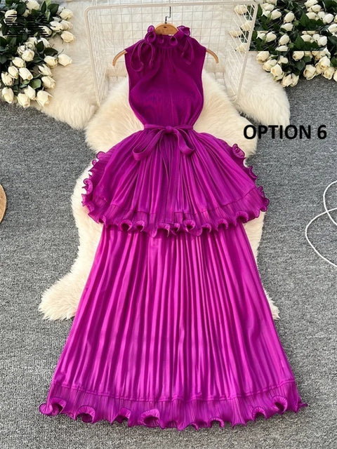 New Ruffle Sleeveless Lace Up Design Luxury Long Dress CODE: KAR4133