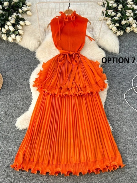 New Ruffle Sleeveless Lace Up Design Luxury Long Dress CODE: KAR4133