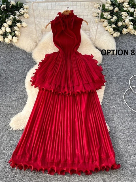 New Ruffle Sleeveless Lace Up Design Luxury Long Dress CODE: KAR4133