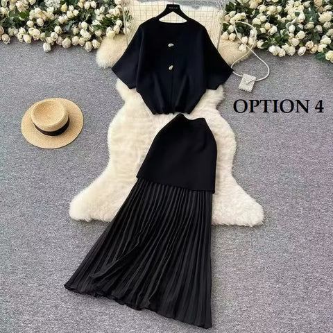 New Fashion Elegant V-neck Long Skirt with Loose Short Sleeve Top Two-piece CODE: KAR4134