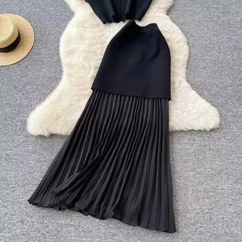 New Fashion Elegant V-neck Long Skirt with Loose Short Sleeve Top Two-piece CODE: KAR4134