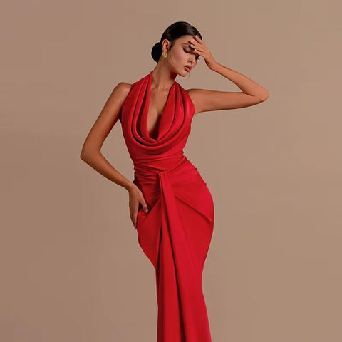 New Fashion Backless Halter Satin Long Dress CODE: KAR4136