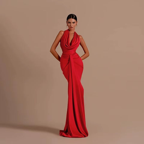 New Fashion Backless Halter Satin Long Dress CODE: KAR4136