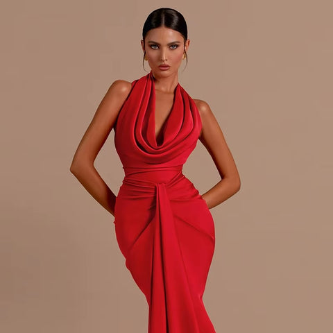 New Fashion Backless Halter Satin Long Dress CODE: KAR4136
