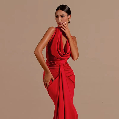 New Fashion Backless Halter Satin Long Dress CODE: KAR4136