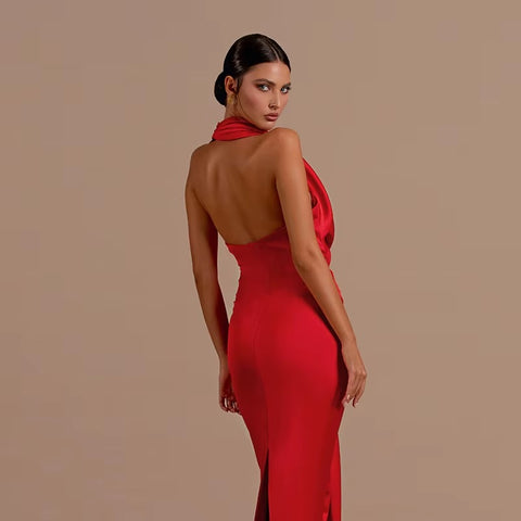 New Fashion Backless Halter Satin Long Dress CODE: KAR4136