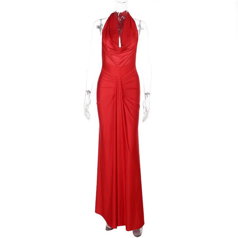 New Fashion Backless Halter Satin Long Dress CODE: KAR4136