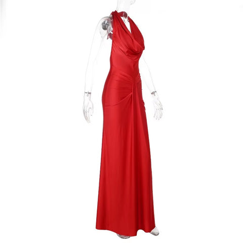New Fashion Backless Halter Satin Long Dress CODE: KAR4136