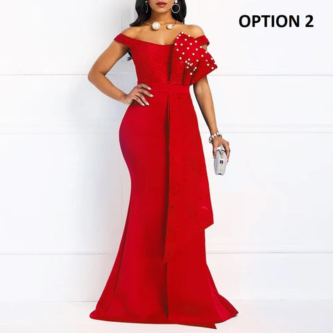 New Fashion Elegant One-Shoulder Pearl-Embellished Lace Bodycon Dress CODE: KAR4140