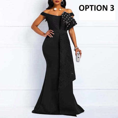 New Fashion Elegant One-Shoulder Pearl-Embellished Lace Bodycon Dress CODE: KAR4140