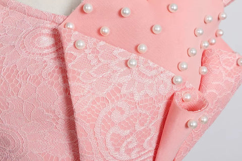 New Fashion Elegant One-Shoulder Pearl-Embellished Lace Bodycon Dress CODE: KAR4140