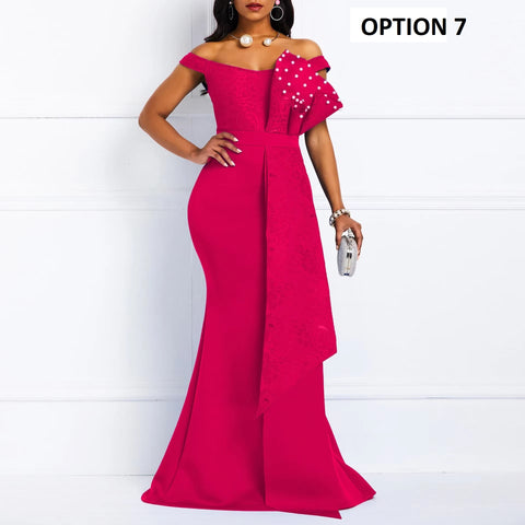 New Fashion Elegant One-Shoulder Pearl-Embellished Lace Bodycon Dress CODE: KAR4140