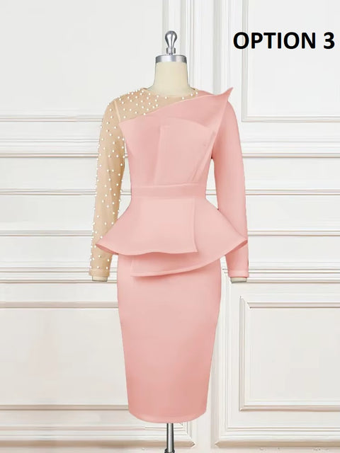 New Fashion Elegant, Patchwork ,Beaded Long Sleeve Slimming Dress CODE: KAR4141