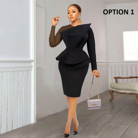 New Fashion Elegant, Patchwork ,Beaded Long Sleeve Slimming Dress CODE: KAR4141