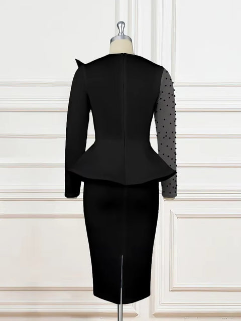 New Fashion Elegant, Patchwork ,Beaded Long Sleeve Slimming Dress CODE: KAR4141