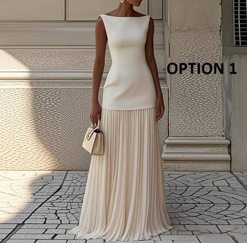 New Fashion Pleated Patchwork Elegant Sleeveless Slash Nech Set Dress CODE: KAR4146