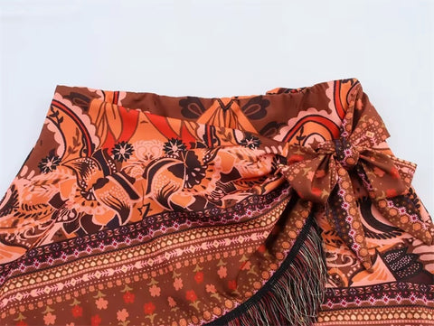 New Design Asymmetrical Flower Tassel Print Mini Skirt CODE: KAR4150