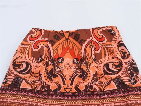 New Design Asymmetrical Flower Tassel Print Mini Skirt CODE: KAR4150