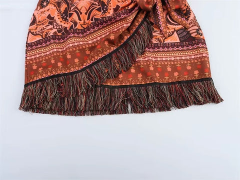 New Design Asymmetrical Flower Tassel Print Mini Skirt CODE: KAR4150