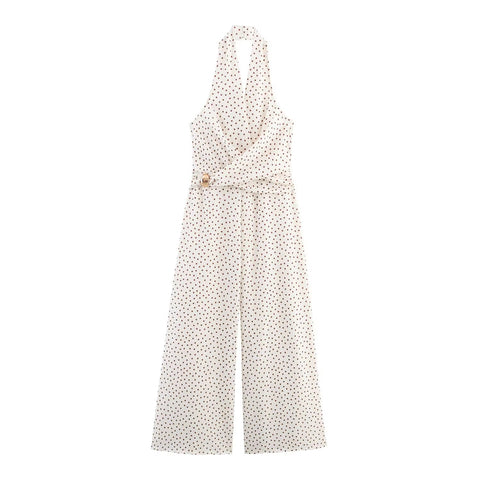 New Fashion V-Neck Backless Decorate Zipper Dots Jumpsuit CODE: KAR4151