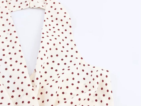 New Fashion V-Neck Backless Decorate Zipper Dots Jumpsuit CODE: KAR4151