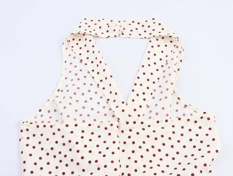 New Fashion V-Neck Backless Decorate Zipper Dots Jumpsuit CODE: KAR4151