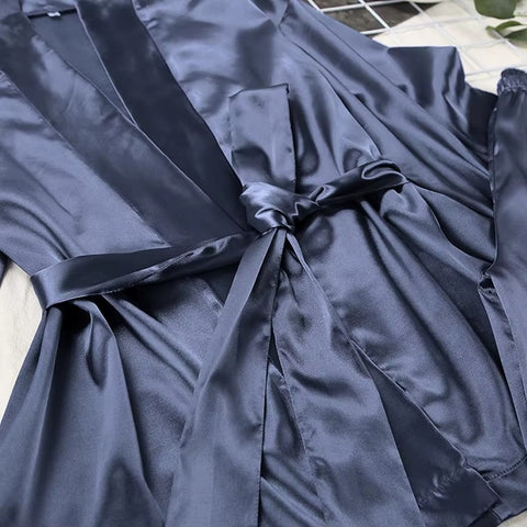 New Fashion Satin Robe & Pants Pajama Set CODE: KAR4152