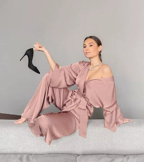 New Fashion Satin Robe & Pants Pajama Set CODE: KAR4152