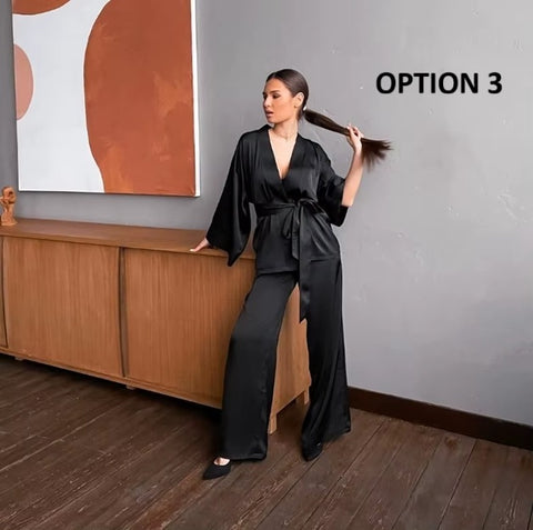 New Fashion Satin Robe & Pants Pajama Set CODE: KAR4152