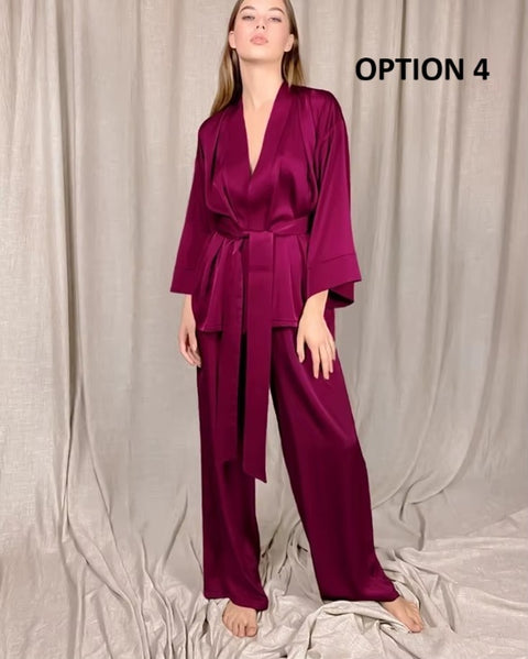 New Fashion Satin Robe & Pants Pajama Set CODE: KAR4152