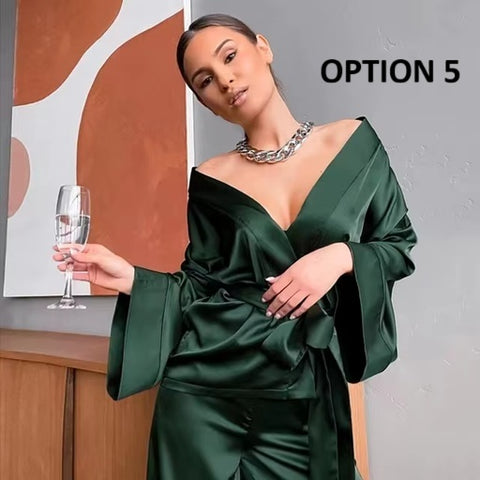 New Fashion Satin Robe & Pants Pajama Set CODE: KAR4152