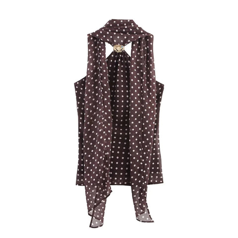 New Fashion Sleeveless Backless Polka Dot Printed Scarf Metal Buckle Top CODE: KAR4154