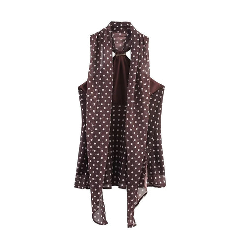 New Fashion Sleeveless Backless Polka Dot Printed Scarf Metal Buckle Top CODE: KAR4154