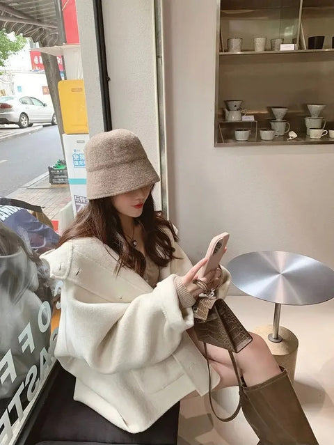 New Style  Hepburn Woolen Mid-Length Coat with Cute Hat CODE: KAR4157