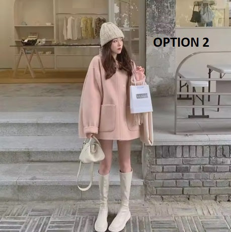 New Style  Hepburn Woolen Mid-Length Coat with Cute Hat CODE: KAR4157