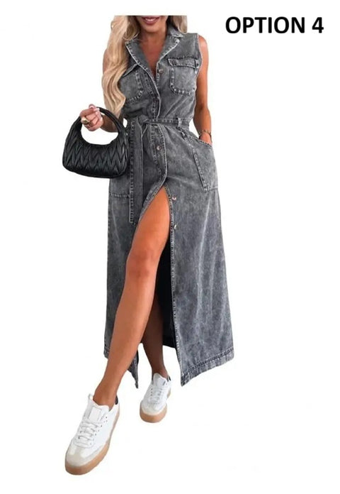 New V Neck Button Long Jean Fashion Dress CODE: KAR4161