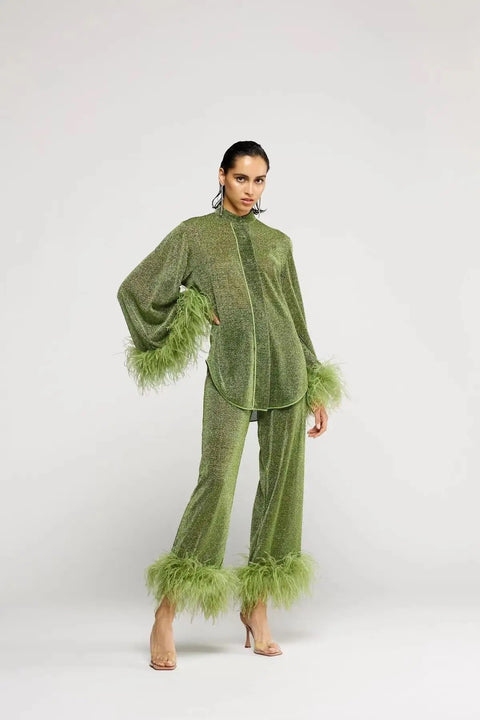 New Fashion Feather Sleeve Top & Pants Set CODE: KAR4160