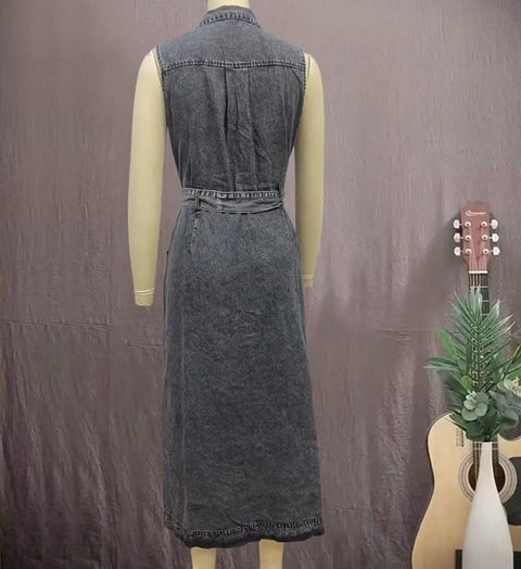 New V Neck Button Long Jean Fashion Dress CODE: KAR4161