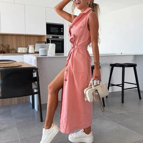 New V Neck Button Long Jean Fashion Dress CODE: KAR4161