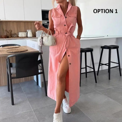 New V Neck Button Long Jean Fashion Dress CODE: KAR4161