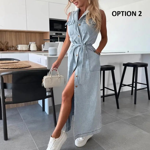 New V Neck Button Long Jean Fashion Dress CODE: KAR4161
