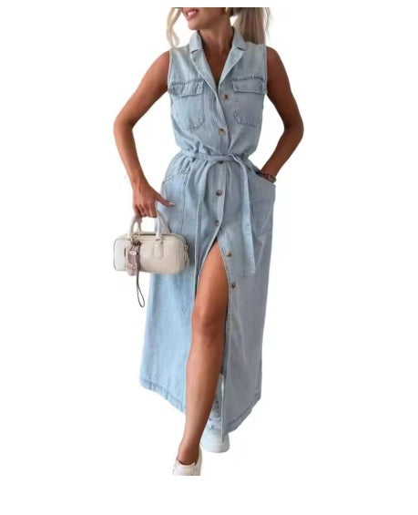 New V Neck Button Long Jean Fashion Dress CODE: KAR4161
