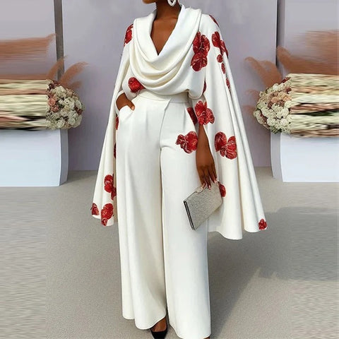 New Fashion Floral Print Casual Long Sleeve Split Loose Suit CODE: KAR4162