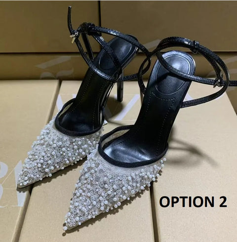 New Fashion Pearls Sequined Air Mesh Pumps Pointed toe Heels CODE: KAR4165