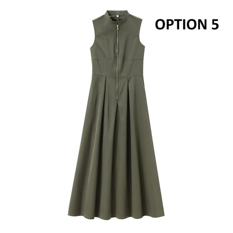 New Fashion Sleeveless Zipper Midi Slim Chic Dress CODE: KAR4173