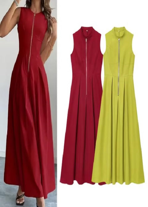 New Fashion Sleeveless Zipper Midi Slim Chic Dress CODE: KAR4173