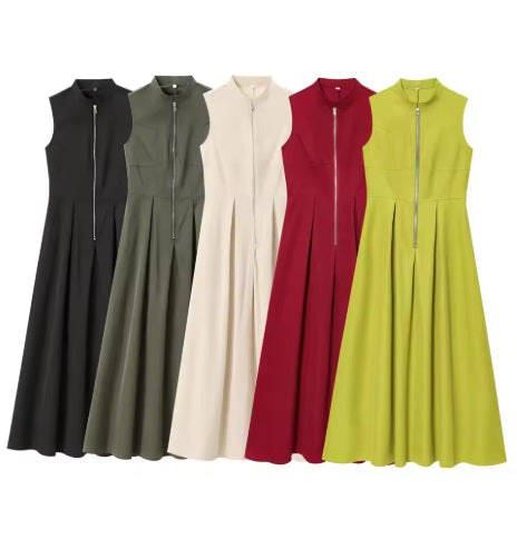 New Fashion Sleeveless Zipper Midi Slim Chic Dress CODE: KAR4173