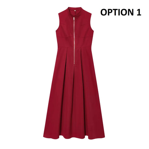 New Fashion Sleeveless Zipper Midi Slim Chic Dress CODE: KAR4173