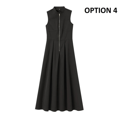 New Fashion Sleeveless Zipper Midi Slim Chic Dress CODE: KAR4173